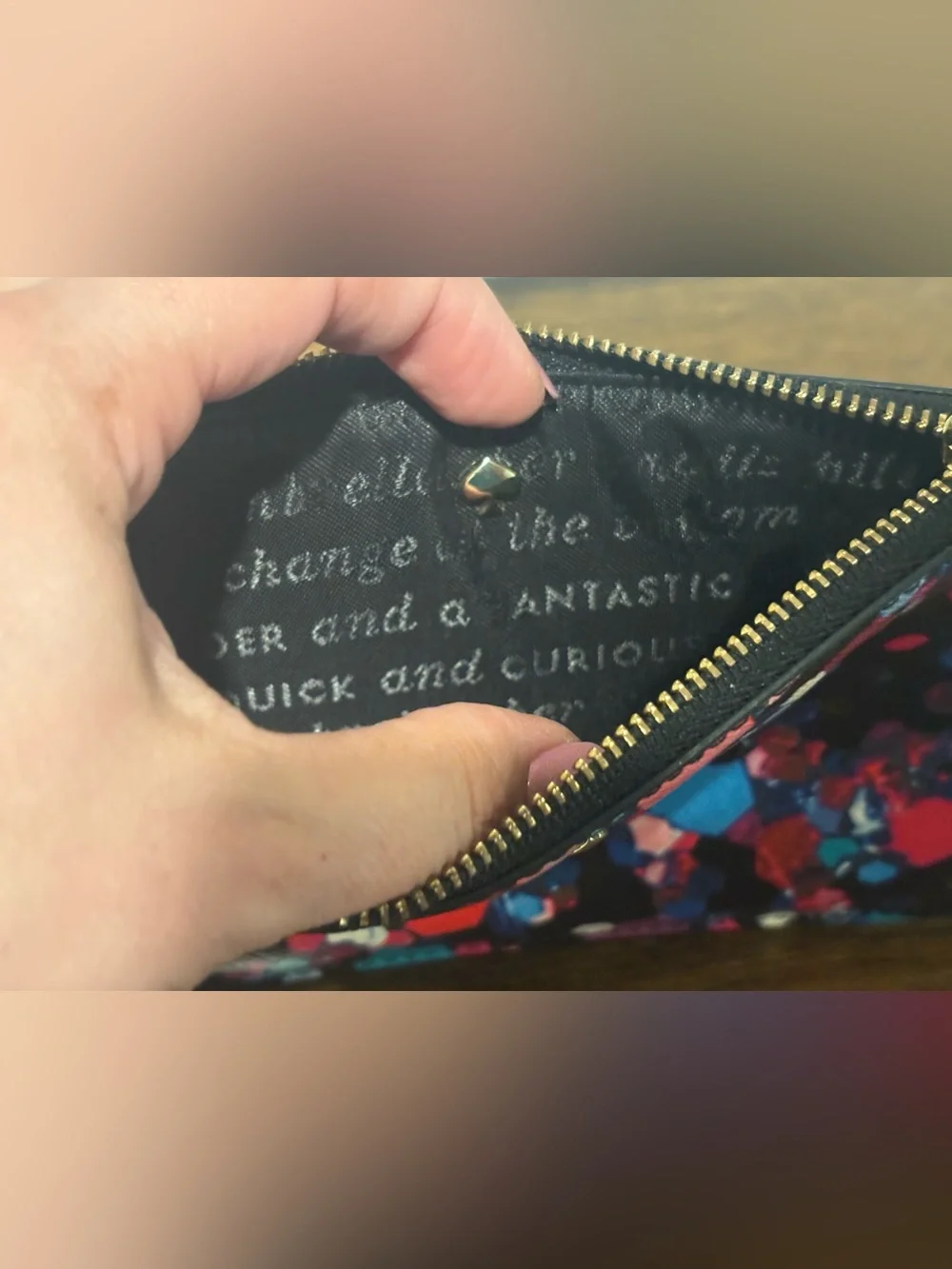 kate spade black multicolor confetti wristlet w storybook lining - Picture 6 of 7